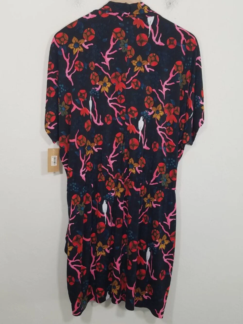 NWT RACHEL Rachel Roy 24 Hour Draped Dress Birds Floral Print with Pocket Size L